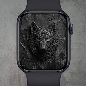 Ornate Black Wolf Apple Watch Face, Gothic Totem Smartwatch Background (Digital Download)