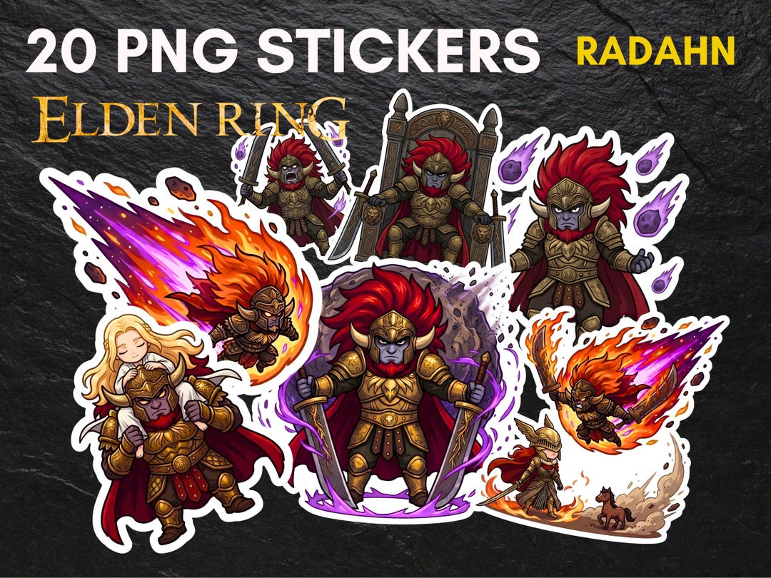 Radahn Chibi Stickers – Elden Ring Fan Art Digital Product, 20 PNG ...