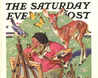 Saturday Evening Post May 20, 1934 Forest Friends Cover Reproduction Giclee Print 11 x 14
