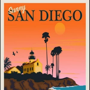 San Diego California Vintage Riproduzione Poster da viaggio 11x17 Wall Hanging Art Print Vacation Man Cave She Shed Airline Train