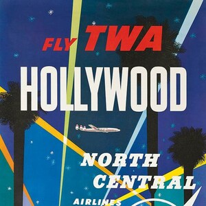 Fly TWA Hollywood 1958 Vintage Reproduction Travel Poster 11x17 Wall Hanging Art Print