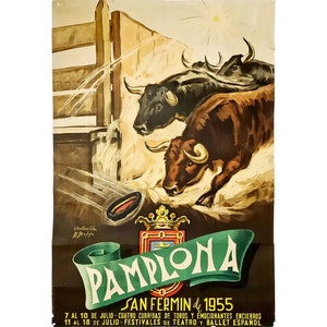 Pamplona 1955 Vintage Reproduction Travel Poster 11x17 Wall Hanging Art Print Vacation Man Cave She Shed Airline Train