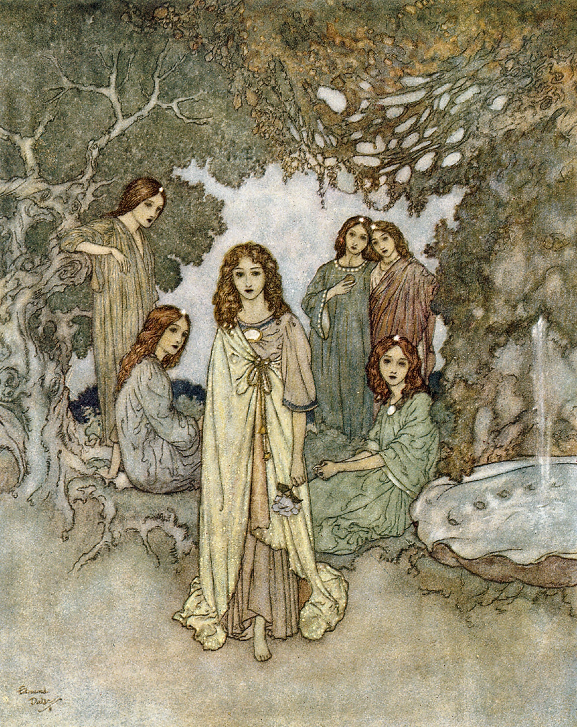 The Garden of Paradise II Edmund Dulac 1911. Vintage Reproduction