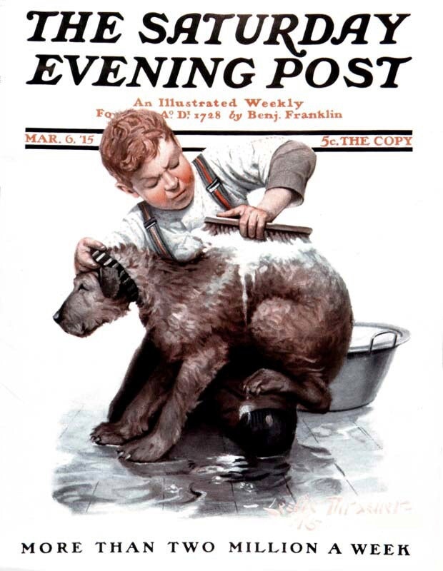 Saturday Evening Post March 6, 1915 Cover Reproduction Giclee Print 11 x 14 Giving the dog a bath Dog Groomer