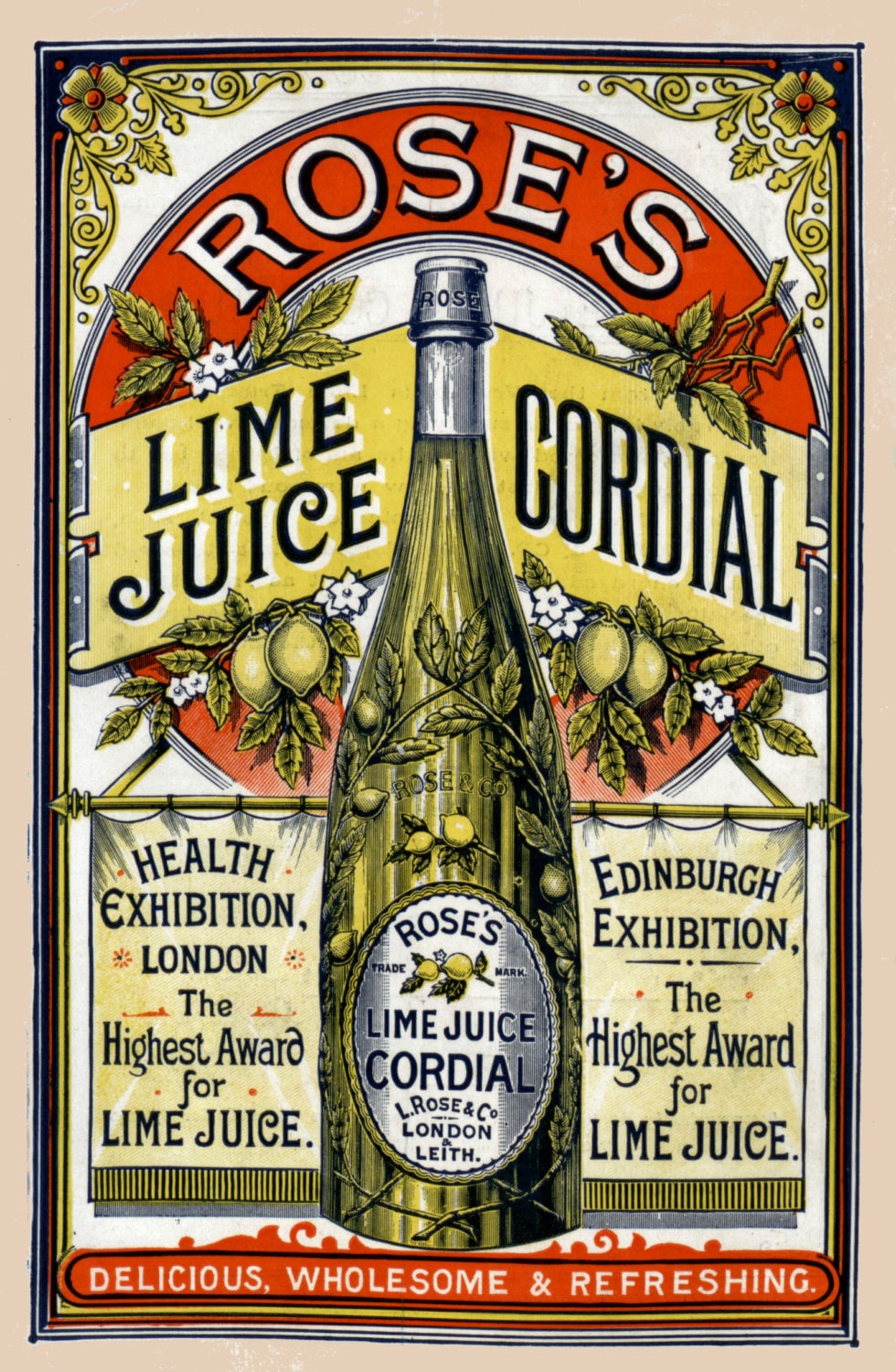 Rose's Lime Juice 11x17 Advertiszing Reproduction Print Vintage