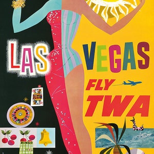 Las Vegas Fly TWA 1963 Vintage Reproduction Travel Poster 11x17 Wall Hanging Art Print