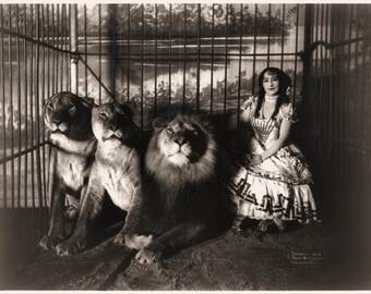 Adgie And HerTrained Lions 1899 Circus Vibrant Colors! 11 x 17 Reproduction Print