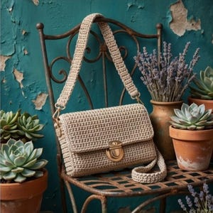 Crochet Crossbody Bag Pattern, PDF Purse Tutorial, Handmade Macrame Cord Shoulder Bag, Small Clutch Crochet Pattern