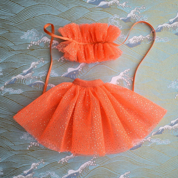 Orange Glitter Tulle Lace Blythe Crinoline and Collar Set Petticoat Slip Skirt Be My Baby Cherry Licca Pullip Fashion Doll Outfit Ruffle