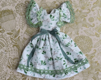 Vestido de algodón para muñeca Blythe con estampado floral verde, rosa y azul, cinta de seda rosa, encaje, vestido Licca Be My Baby Cherry Pullip
