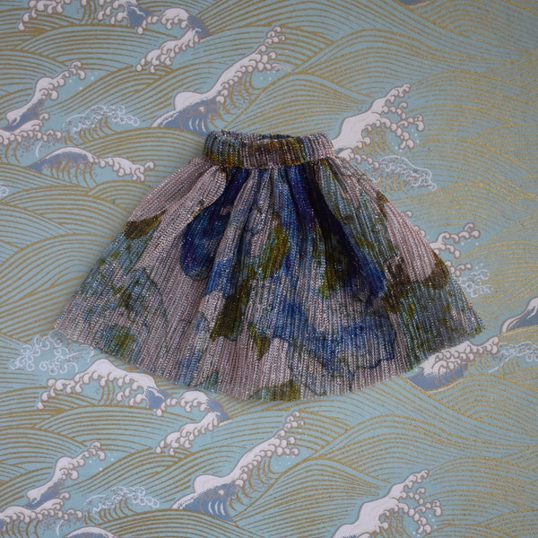 Beige Blue and Green Pleated Shimmery Blythe Skirt Pullip Licca Be My Baby Cherry Momoko Fashion Doll Outfit Clothes