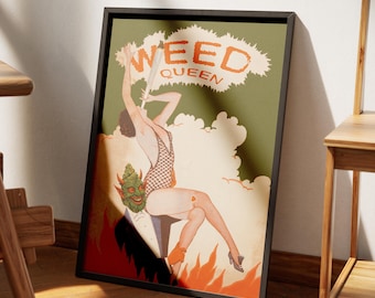 Weed Queen Retro Collage Poster, Funny 420 Wall Art, Cannabis Printable Decor, Vintage Stoner Humor Digital Download