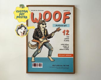 Custom Pet Poster, Printable Wall Art, Retro Dog Magazine, Personalized Dog Portrait, Funny Pet Illustration, Instant Download Digital
