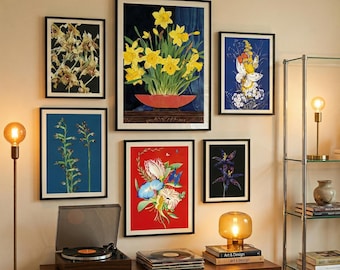 Vintage Botanical Print Set, Floral Gallery Wall Decor, Flower Poster Bundle, Digital Download