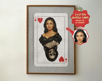 Custom Playing Card | Queen of Hearts Wall Art | Portrait from Photo | Personalized Digital Poster Gift - Ready in 24 Hours