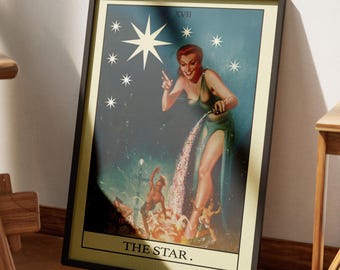 Vintage Surreal Tarot Card Print, The Star Art (Digital Artwork A4 Size PDF JPG File)