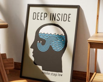 Mental Health Wall Art, Minimal Psychology Poster, Surreal Head Print, Quote Poster Printable, Instant Download