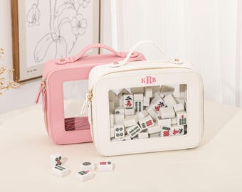 Aangepaste mahjongtegeltas, PU-leer mahjongtegeltas, mahjongaccessoires, gepersonaliseerd mahjongcadeau, cadeau voor mahjongliefhebber, cadeau voor haar