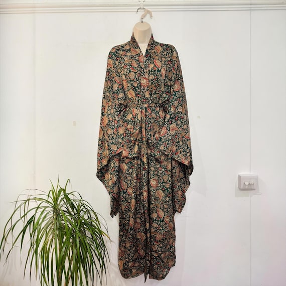 Floral Silk Kimono Robe | Recycled Sari, Boho Loungewear
