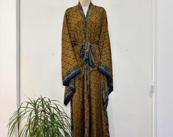 Peignoir kimono en soie recyclée, vêtements d'intérieur fleuris bohèmes (convient aux 8-20 ans britanniques)