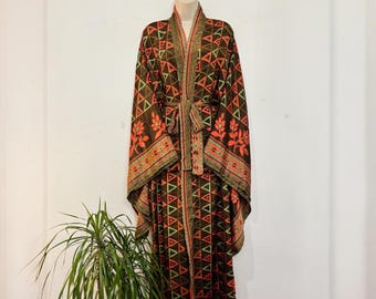 Recycled Silk Kimono Robe, Boho Beach Cover-Up, One Size