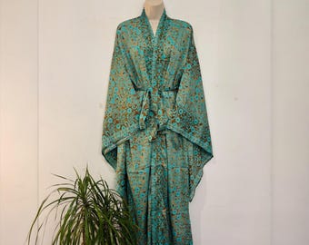 Peignoir kimono fleuri | Tenue d'intérieur bohème, kimono long saris recyclé pour Royaume-Uni 8-22 ans