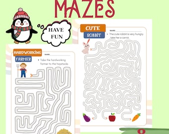 Maze Activities for kids, Printable Worksheets, Fun & Educational Preschool Activites, Problem Solving Worksheets, İnstant Download,Ages 3-6