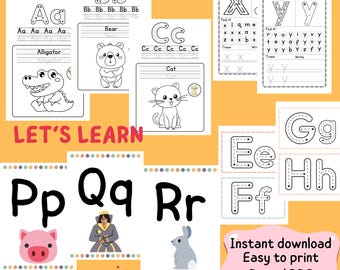 Hoja de trabajo del alfabeto para niños, aprendizaje del alfabeto en preescolar, imprimible para aprender el abecedario, reconocimiento de letras en preescolar, descarga digital, PDF
