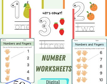 Preschool math worksheets, Numbers 1-10, Printable PDF, Counting activities for kids, Digital download, Early math skills, PDF