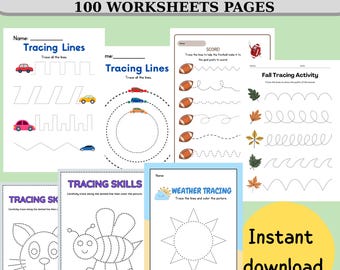 Tracing Worksheets for kids, Preschool Fine motor skills, Printable PDF, Preschool Tracing Activities,Lines Shapes & Numbers,Wrinting skills