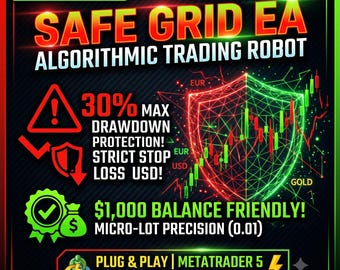 Safe Grid EA MT5 Low Risk Automated Forex Bot 1K Account Friendly Gold Robot XAU USD Expert Advisor MetaTrader 5 AlgoForge Software