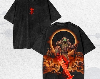 Vintage gewassen Hellfire Warrior-shirt, Eclipse Slayer-kunstwerkshirt, cadeau voor gameliefhebbers