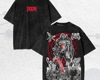 Vintage gewassen graphic T-shirt Hell Warrior, gamecadeau voor fan