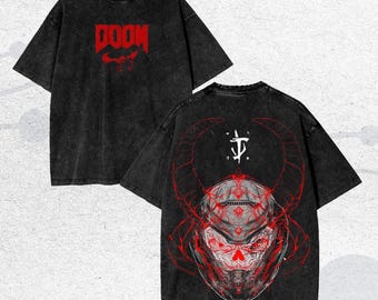 Vintage gewassen Heavy Metal Demon Skull-T-shirt, Dark Hellfire Warrior-shirt, cadeau voor gameliefhebbers