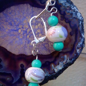 Asian Floral Fused Ceramic with Turquoise Earrings