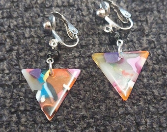 Clip On Triangle Pop Art Earrings