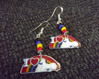 I Love Unicorns Rainbow Earrings