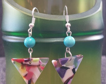 Triangle Pop Art  Earrings w/ Turquoise