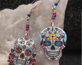 Sugar Skulls Day of the Dead Earrings   Dia de los Muertos