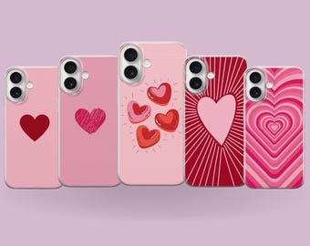 Estetiskt hjärtformat mobilskal för iPhone 17 Pro Max, 16e, 15, 14, 12 Samsung S25 Ultra, S24 FE, A56, Pixel 10 XL, 9a, 8, 7, 6