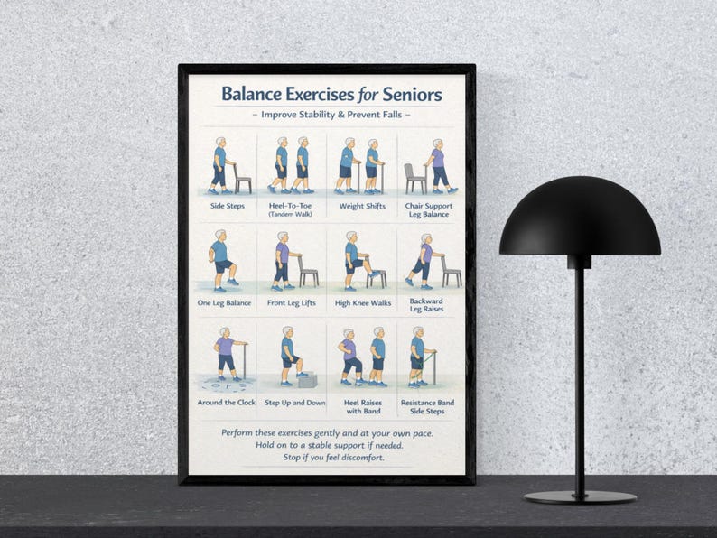 Balance Exercises for Seniors Printable | Fall Prevention & Stability ...