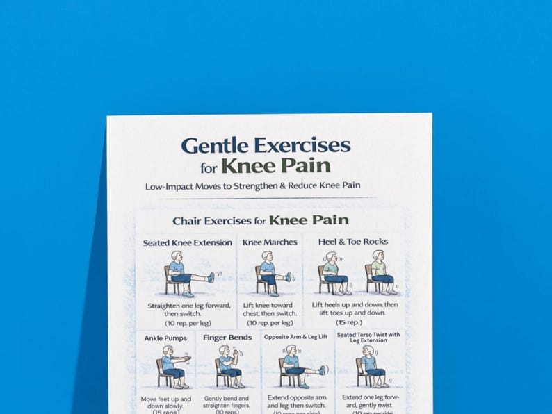Gentle Knee Pain Exercises Printable | Chair Exercises for Seniors ...