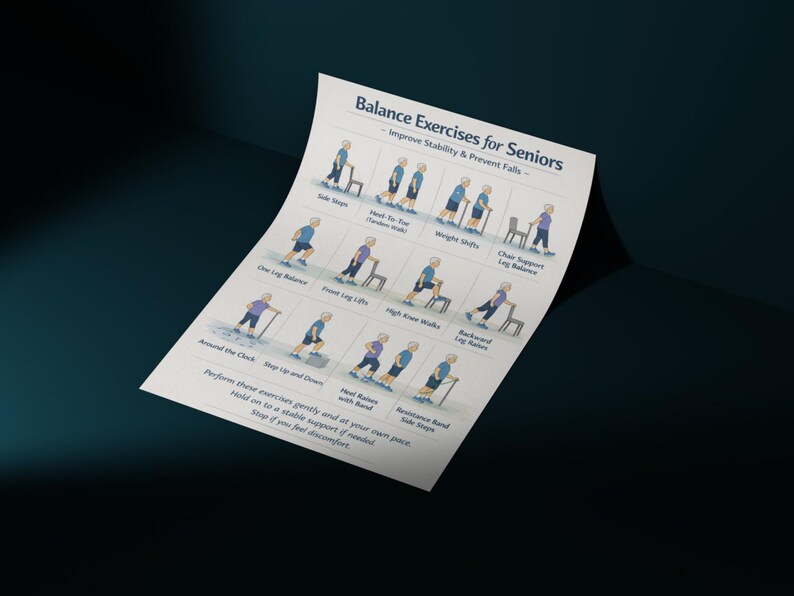 Balance Exercises for Seniors Printable | Fall Prevention & Stability ...