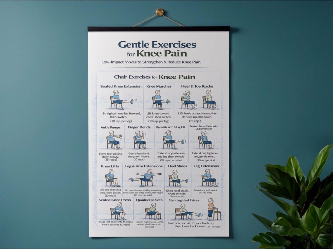 Gentle Knee Pain Exercises Printable | Chair Exercises for Seniors ...