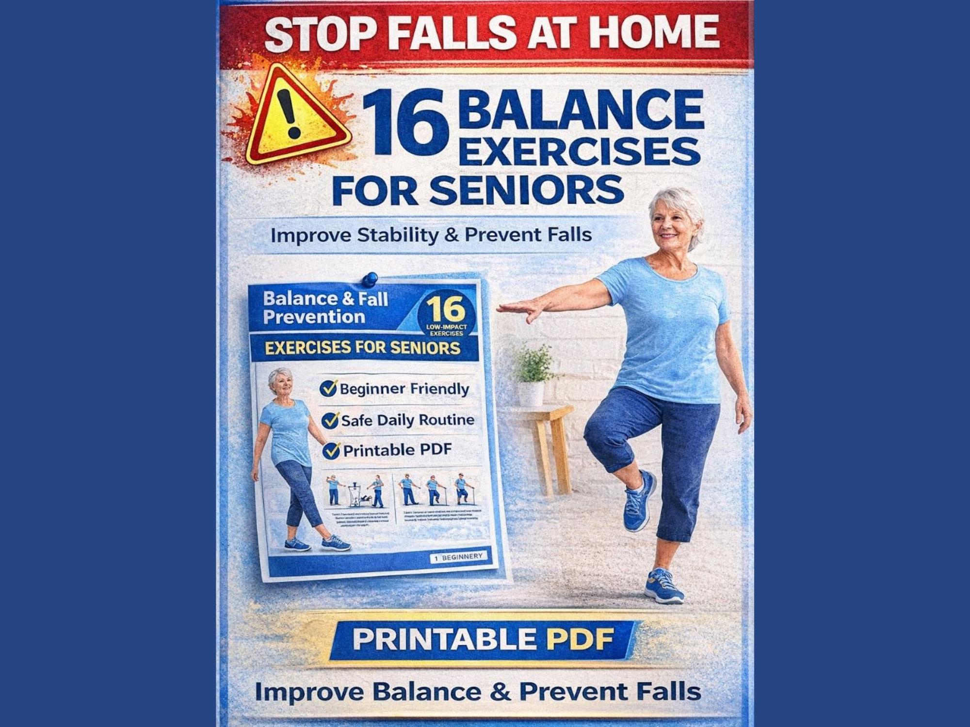 Fall Back Exercise Balance & Fall Prevention Exercises for Seniors Printable | 16 Low ...