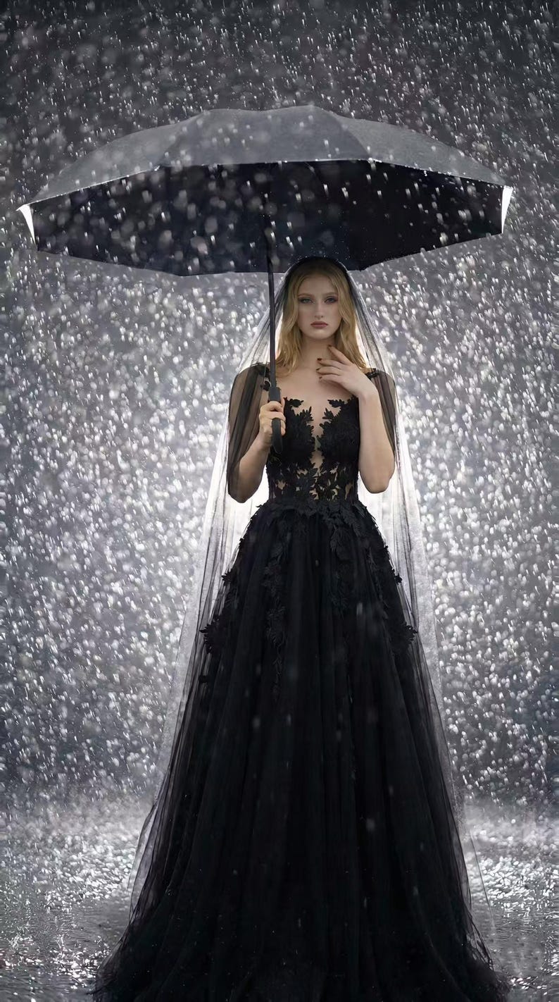 Black Wedding Dress Gothic Lace Bridal Gown Train - Etsy
