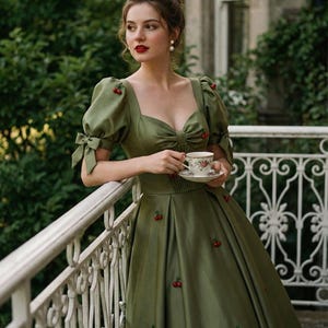 olive green ball dress All