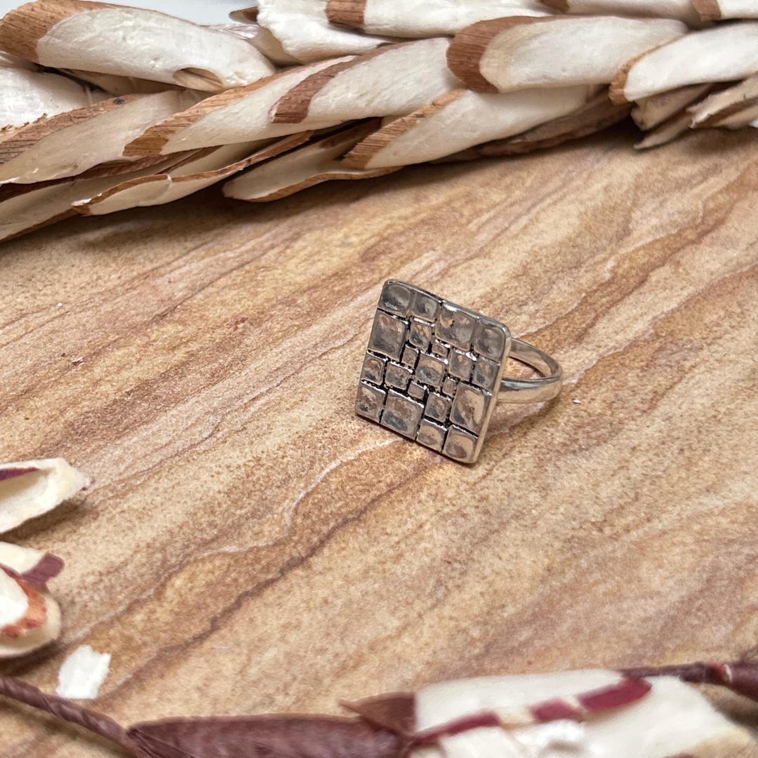 Tile Rings Grid Signet Ring, Geometric Square Tile Ring, 925 Sterling Silver Ring ...