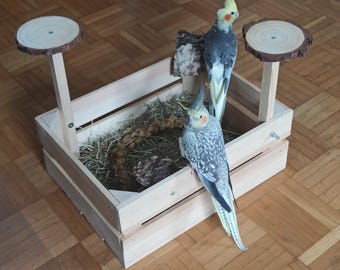 Wühlkiste für Vögel (Wellensittich und Nymphensittich,...) zum Buddeln, Spielen und Relaxen