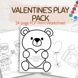 Valentines Play Pack | Valentines Day Worksheet Bundle Preschool and Kindergarten Activity Pack | Trace, Color, Pattern | Kids Worksheet 2-5